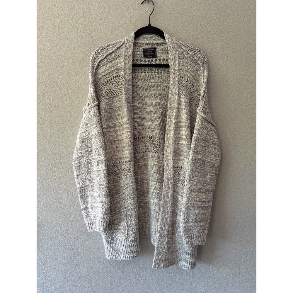Abercrombie & Fitch Y2K Crochet Stitch Open Cardigan Sweater Gray Large